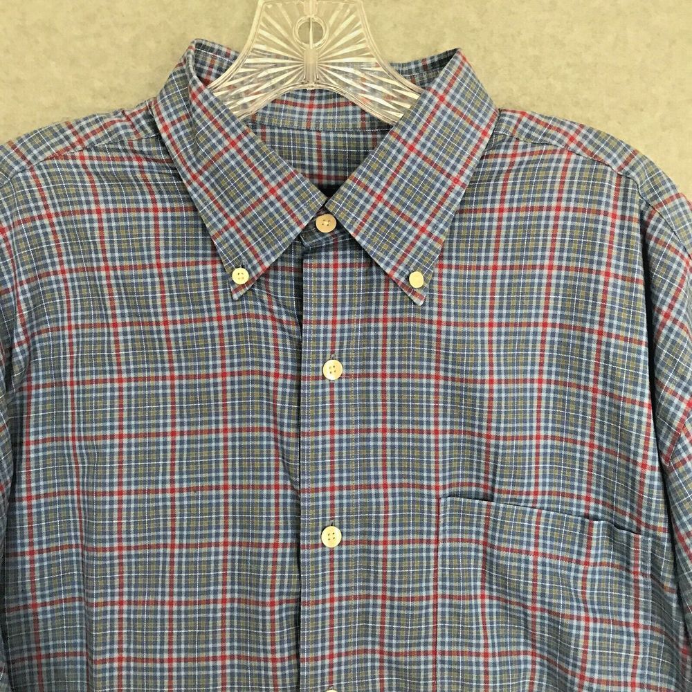 Austin‎ Reed London Shirt Mens XL Blue Red Plaid Long Sleeve Button Up Cotton - Picture 2 of 7